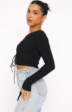 Shirts & Blouses | White Fox Boutique Take A Shot Ribbed Long Sleeve Crop black