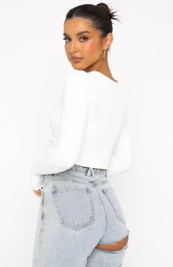 Shirts & Blouses | White Fox Boutique Take A Shot Ribbed Long Sleeve Crop white
