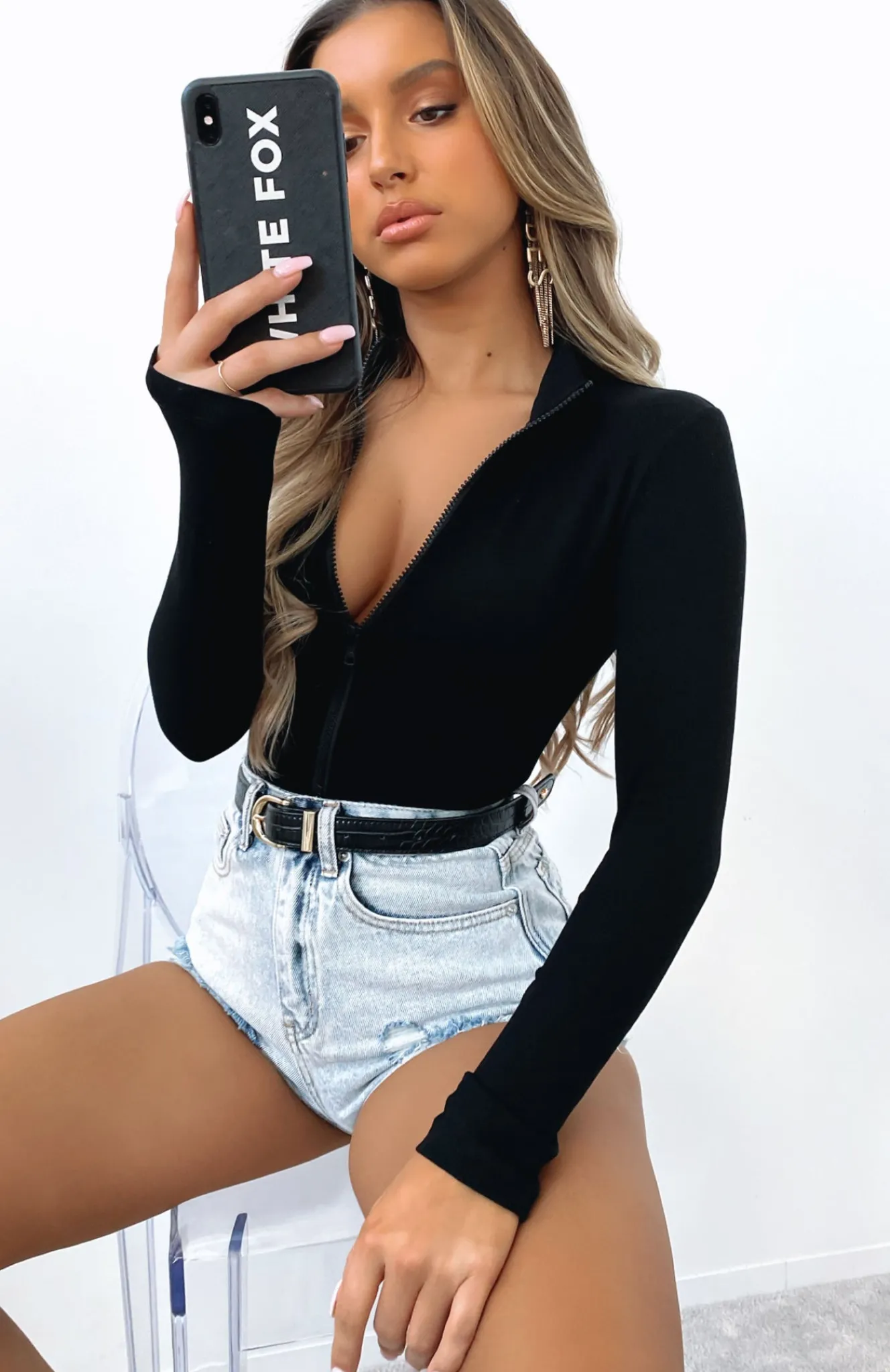 Shirts & Blouses | White Fox Boutique Take A Walk Long Sleeve Ribbed Bodysuit black