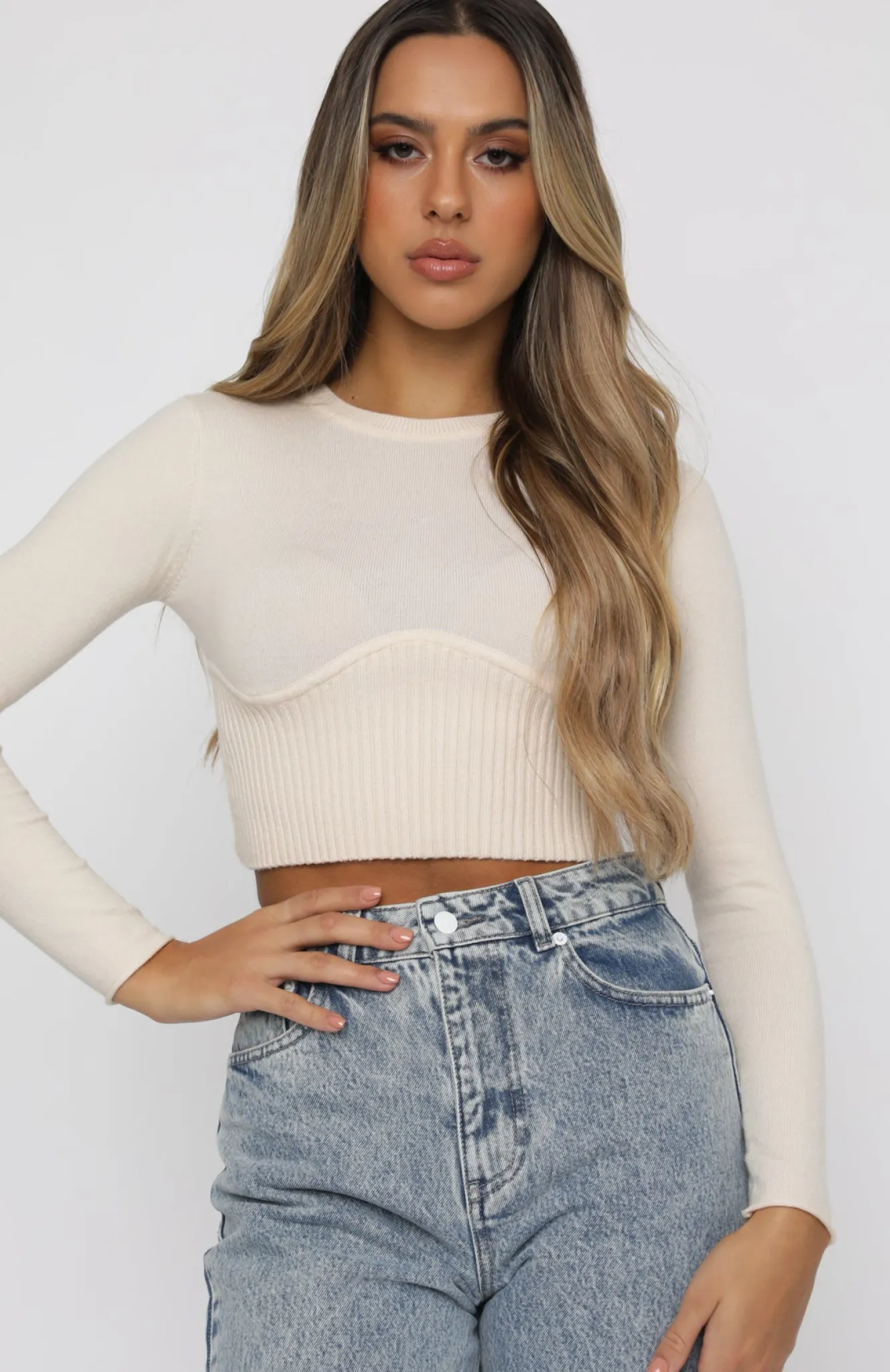Shirts & Blouses | White Fox Boutique Take Me Higher Long Sleeve Crop Beige nude