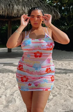 Resort Wear | White Fox Boutique Taken Care Mesh Mini Dress Tropical Horizon multi