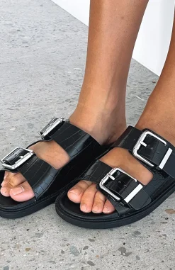 Slides | White Fox Boutique Tash Slides Croc black