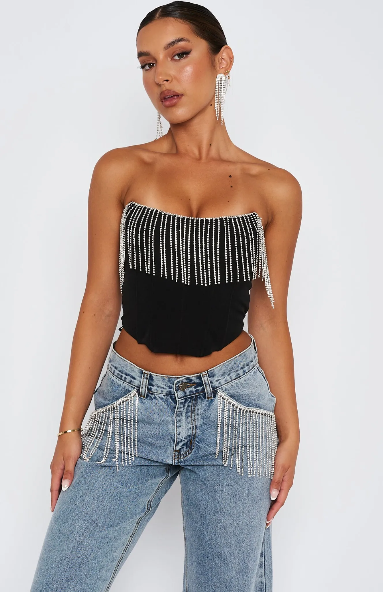 Shirts & Blouses | White Fox Boutique The Sweetest Thing Diamante Bustier black