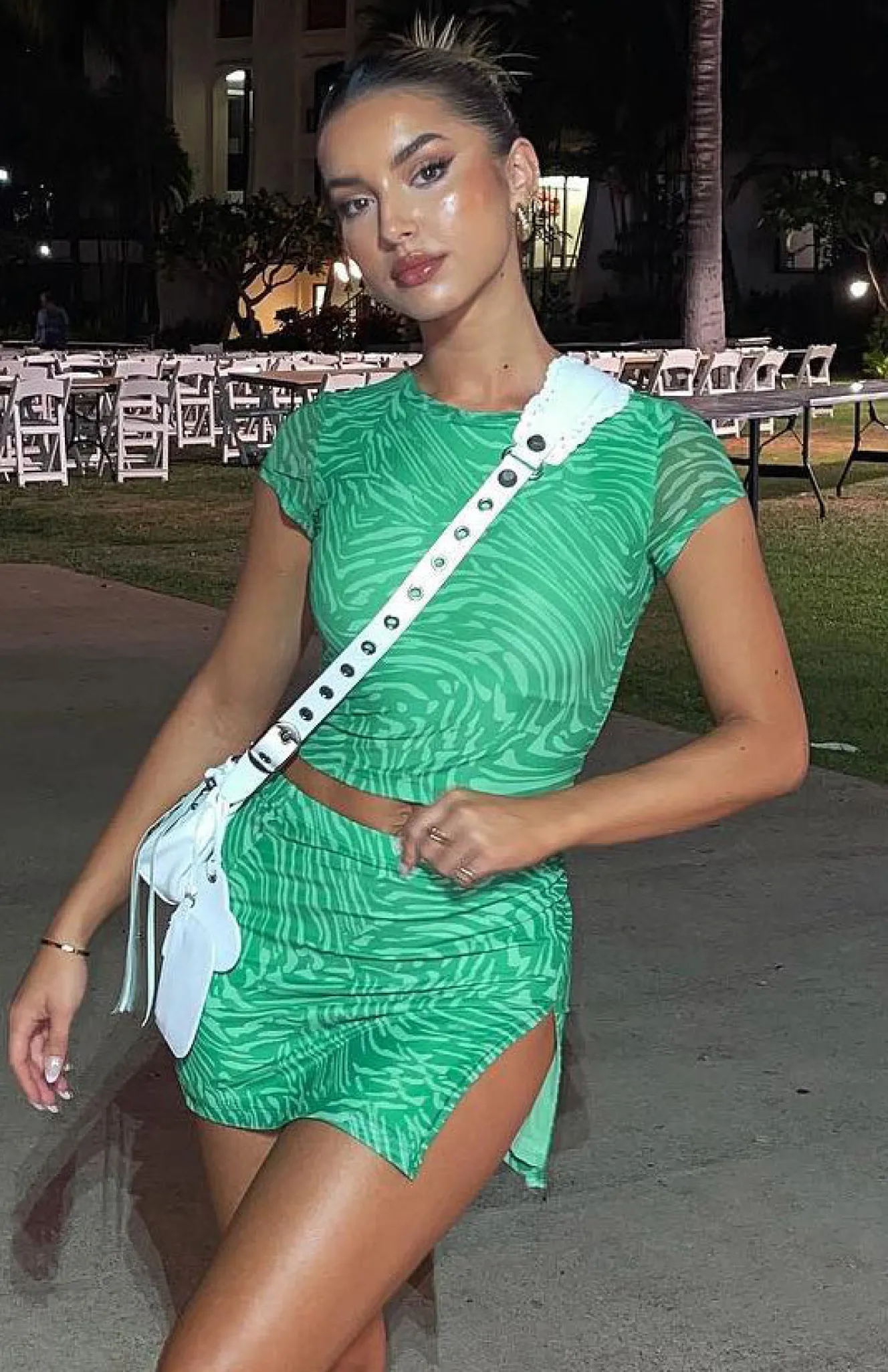 Restocked | White Fox Boutique Times Like This Mesh Mini Skirt Swirl green