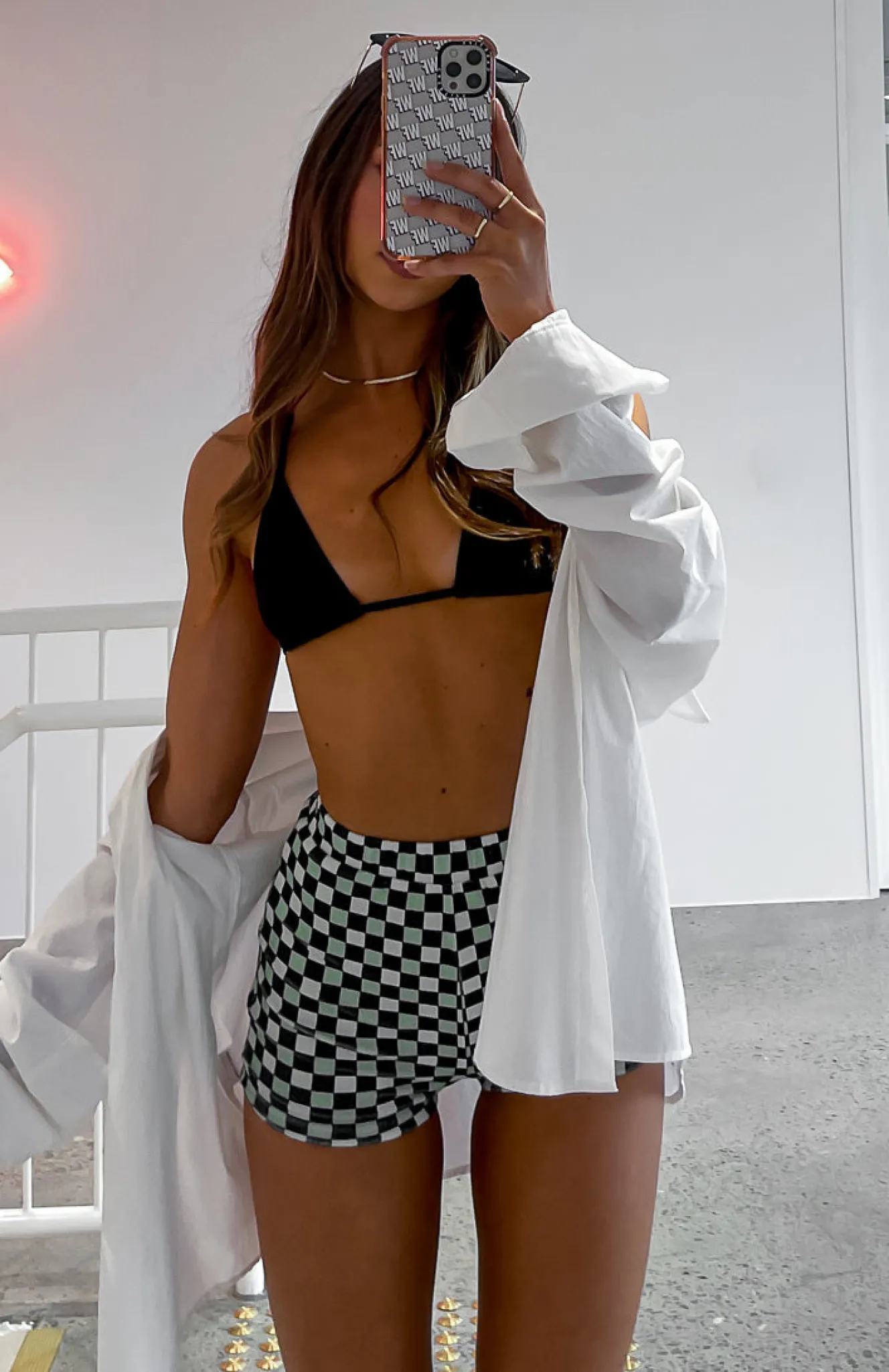 Shorts | White Fox Boutique Tulum Vacay Mini Shorts Check green