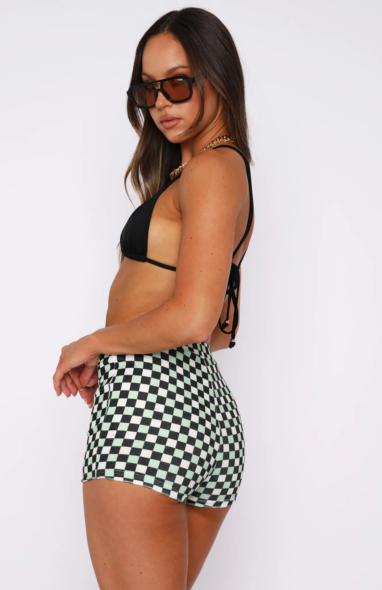 Shorts | White Fox Boutique Tulum Vacay Mini Shorts Check green