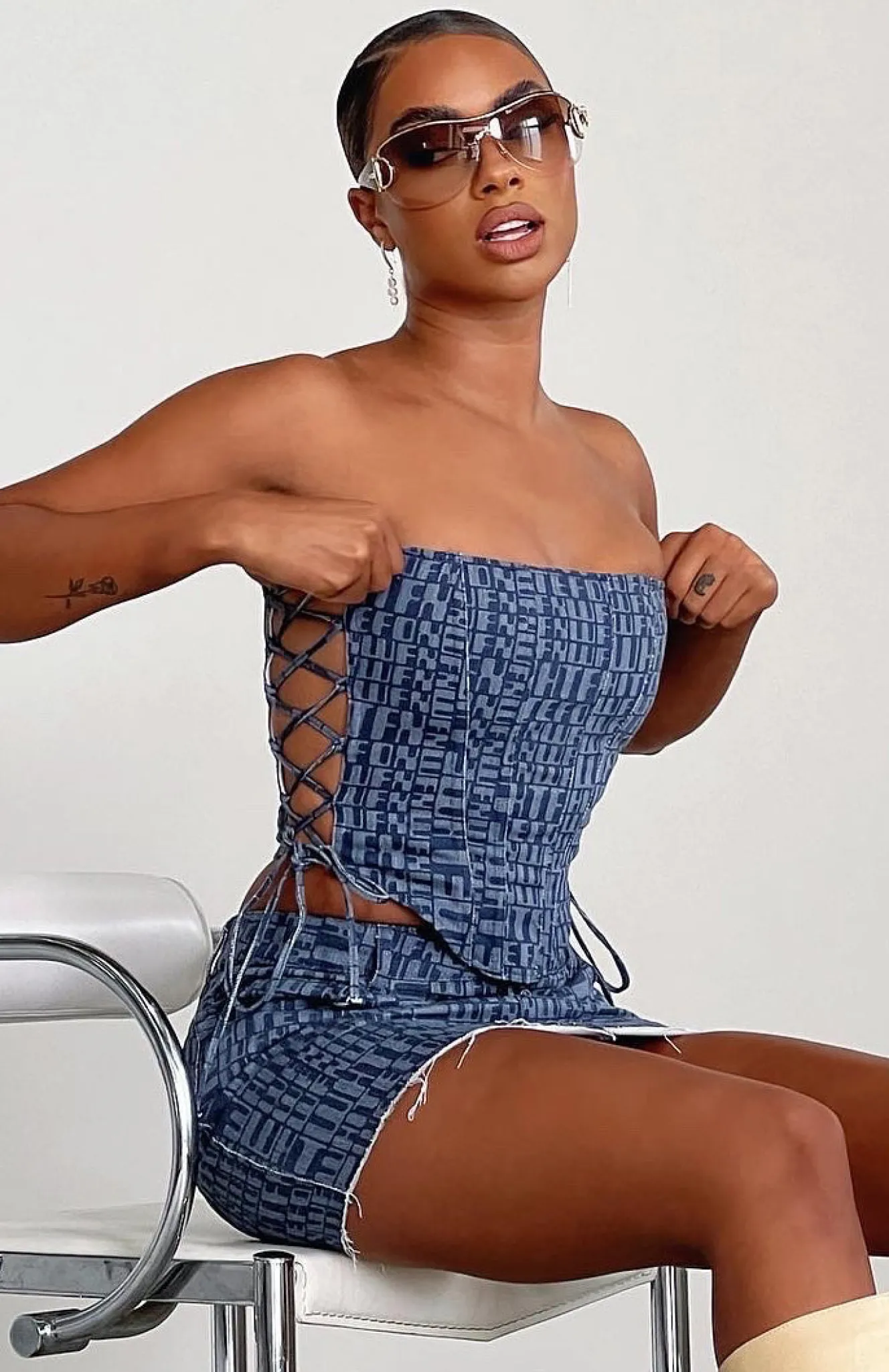 Shirts & Blouses | White Fox Boutique Two Way Street Bustier Navy Logo Print blue