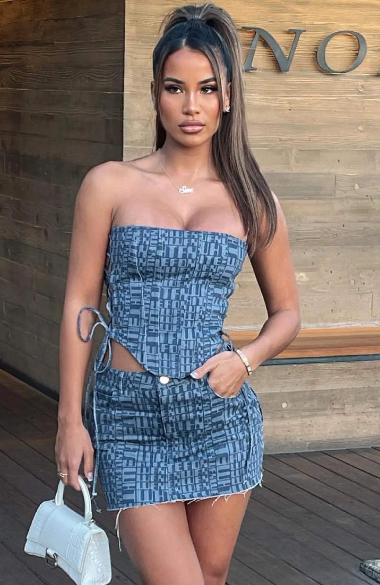 Shirts & Blouses | White Fox Boutique Two Way Street Bustier Navy Logo Print blue