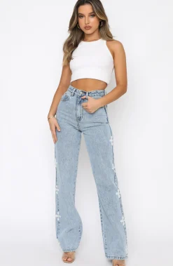 Denim | White Fox Boutique Unbothered Jeans Washed Print blue