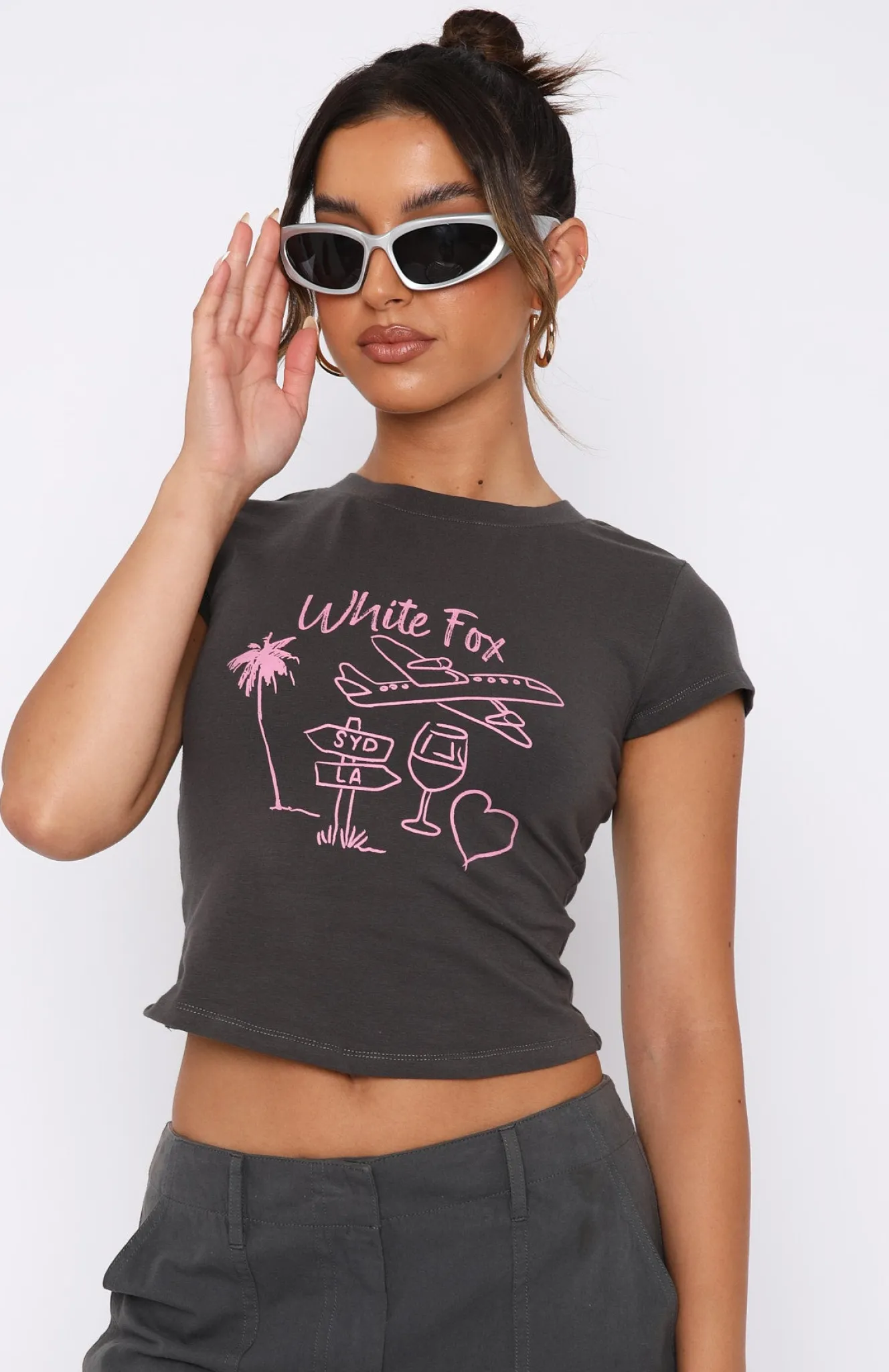 Shirts & Blouses | White Fox Boutique Vacay Pending Baby Tee Charcoal grey