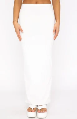 Restocked | White Fox Boutique Walk Behind Me Ribbed Maxi Skirt white