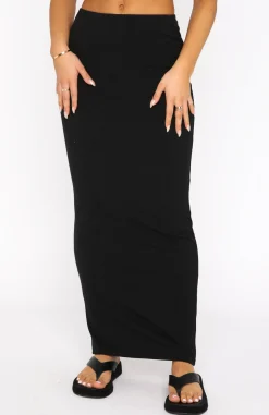 Restocked | White Fox Boutique Walk Behind Me Ribbed Maxi Skirt black