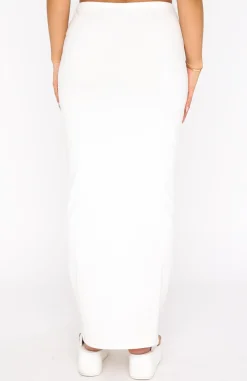 Restocked | White Fox Boutique Walk Behind Me Ribbed Maxi Skirt white