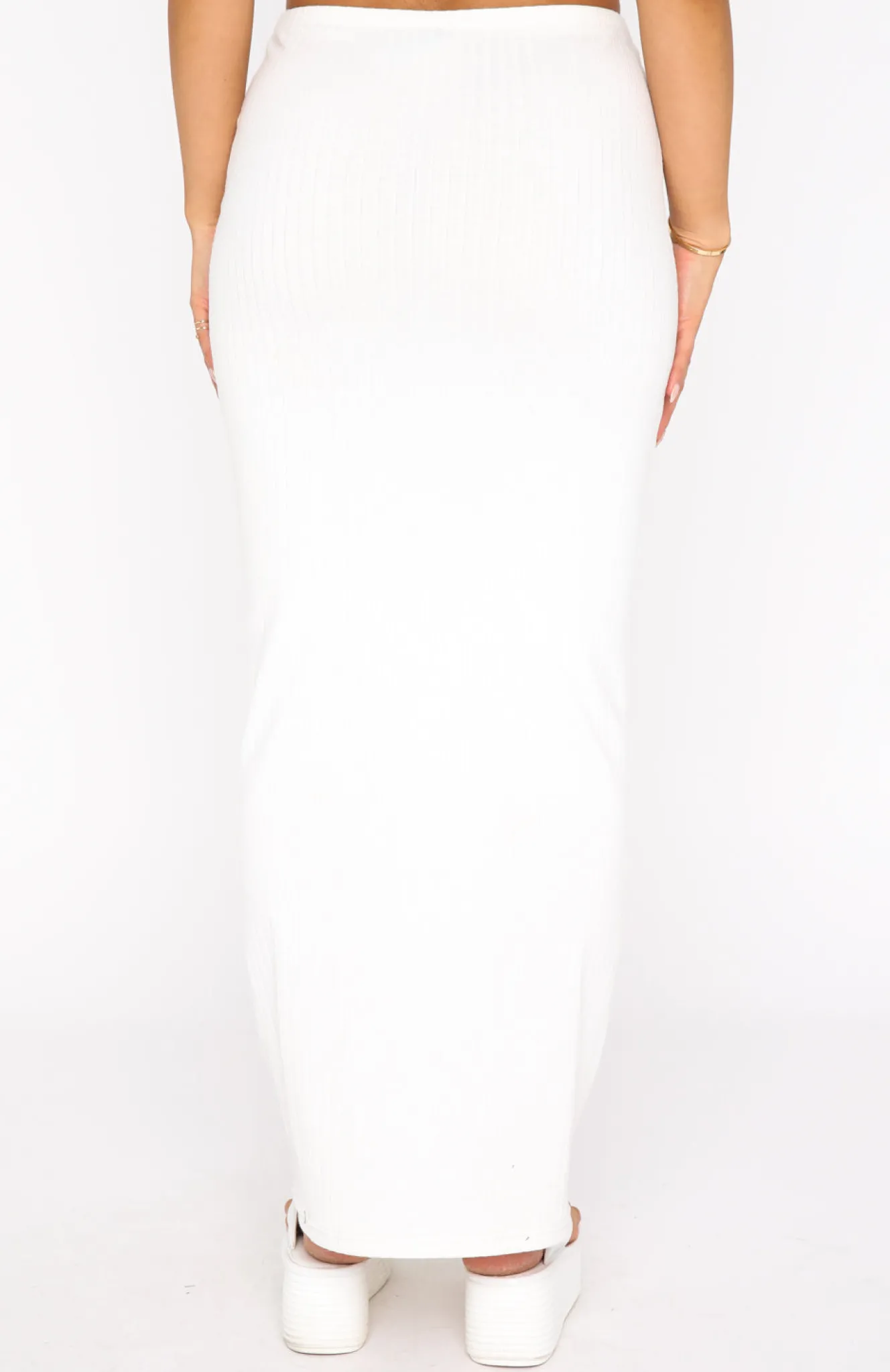 Restocked | White Fox Boutique Walk Behind Me Ribbed Maxi Skirt white