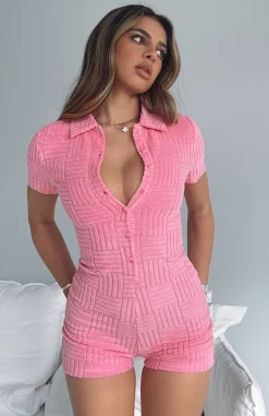 Restocked | White Fox Boutique Walk My Way Terry Playsuit Stripe pink