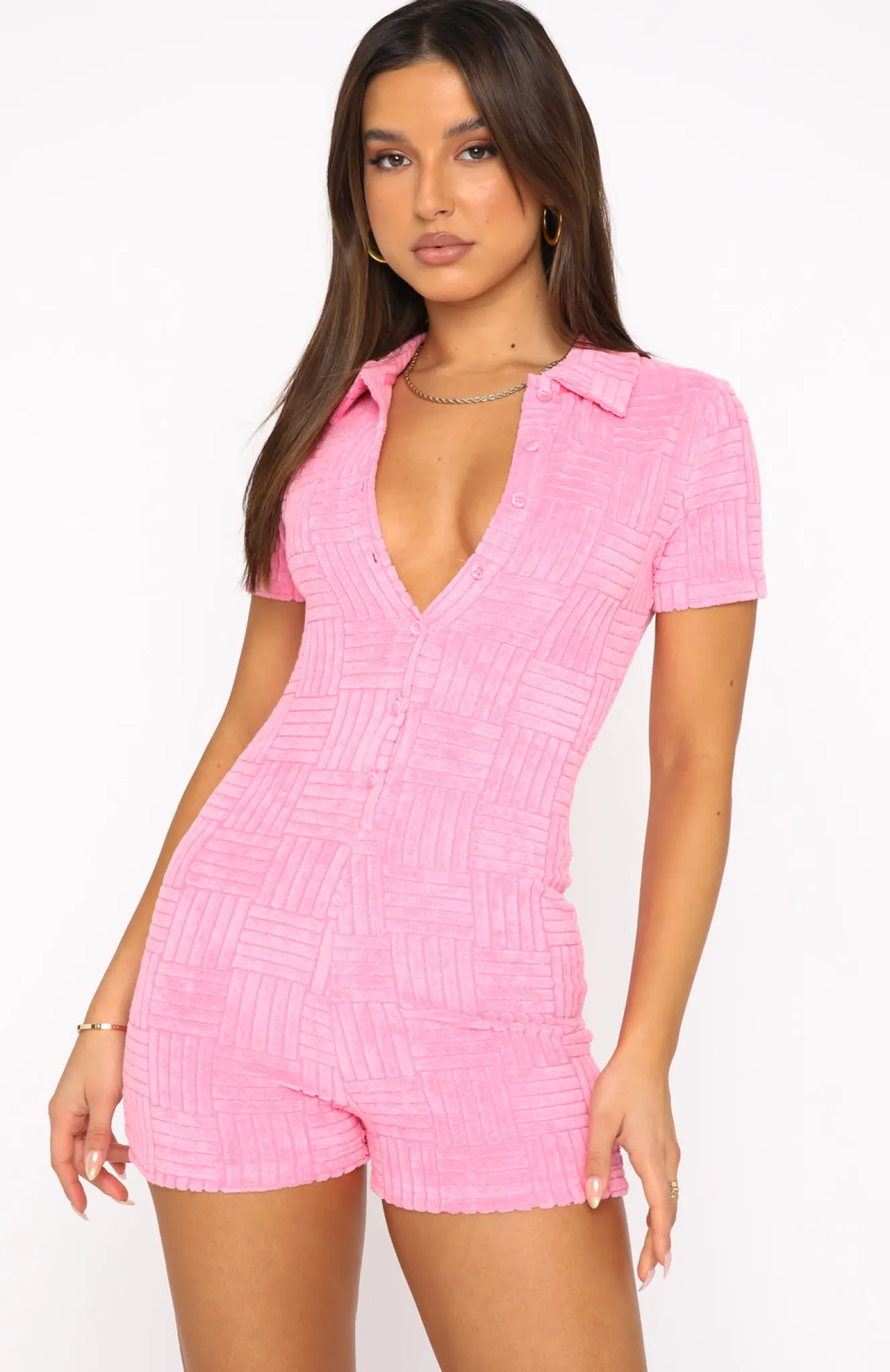 Restocked | White Fox Boutique Walk My Way Terry Playsuit Stripe pink