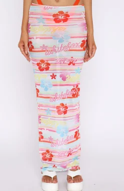Resort Wear | White Fox Boutique Wanderlust Mesh Maxi Skirt Tropical Horizon multi