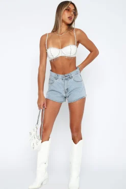 Denim | White Fox Boutique We Don't Talk Denim Shorts Light Wash blue
