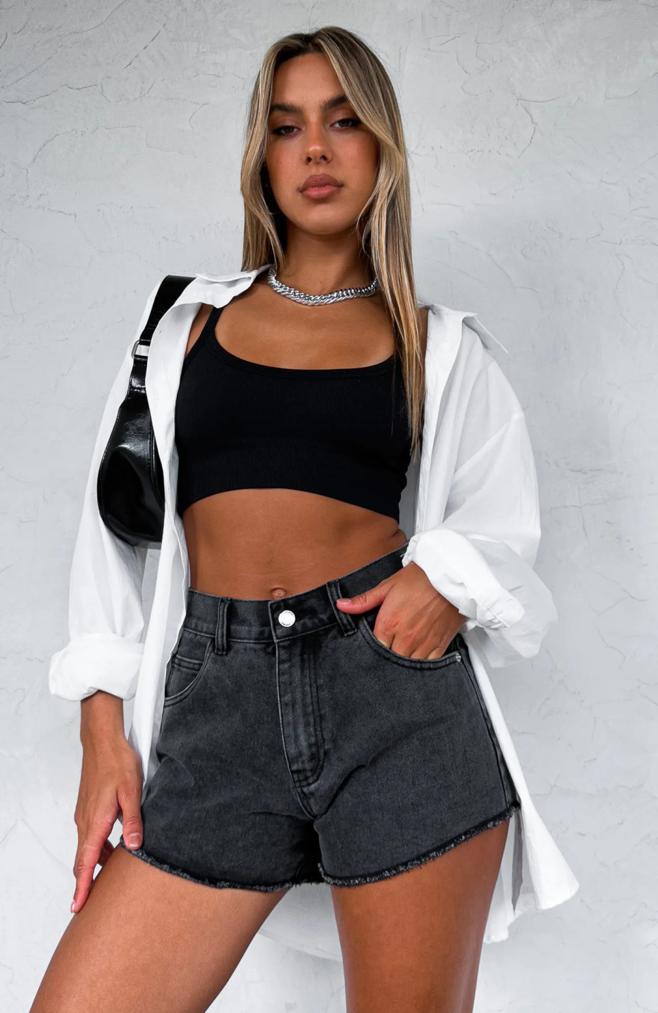 Denim | White Fox Boutique We Don't Talk Denim Shorts Acid Wash black