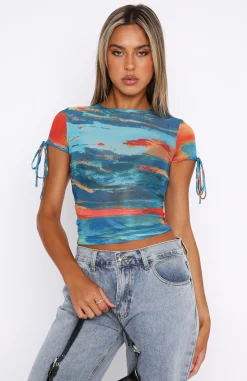 Shirts & Blouses | White Fox Boutique Weekend Fling Mesh Top Twilight Splash blue