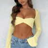 Shirts & Blouses | White Fox Boutique What About Me Long Sleeve Crop Lemon yellow