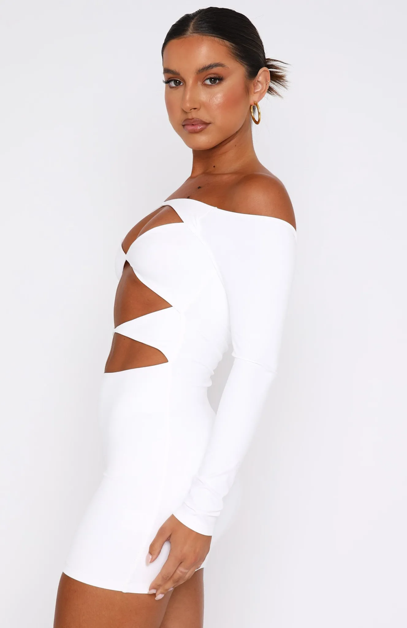 Restocked | White Fox Boutique With You Long Sleeve Mini Dress white
