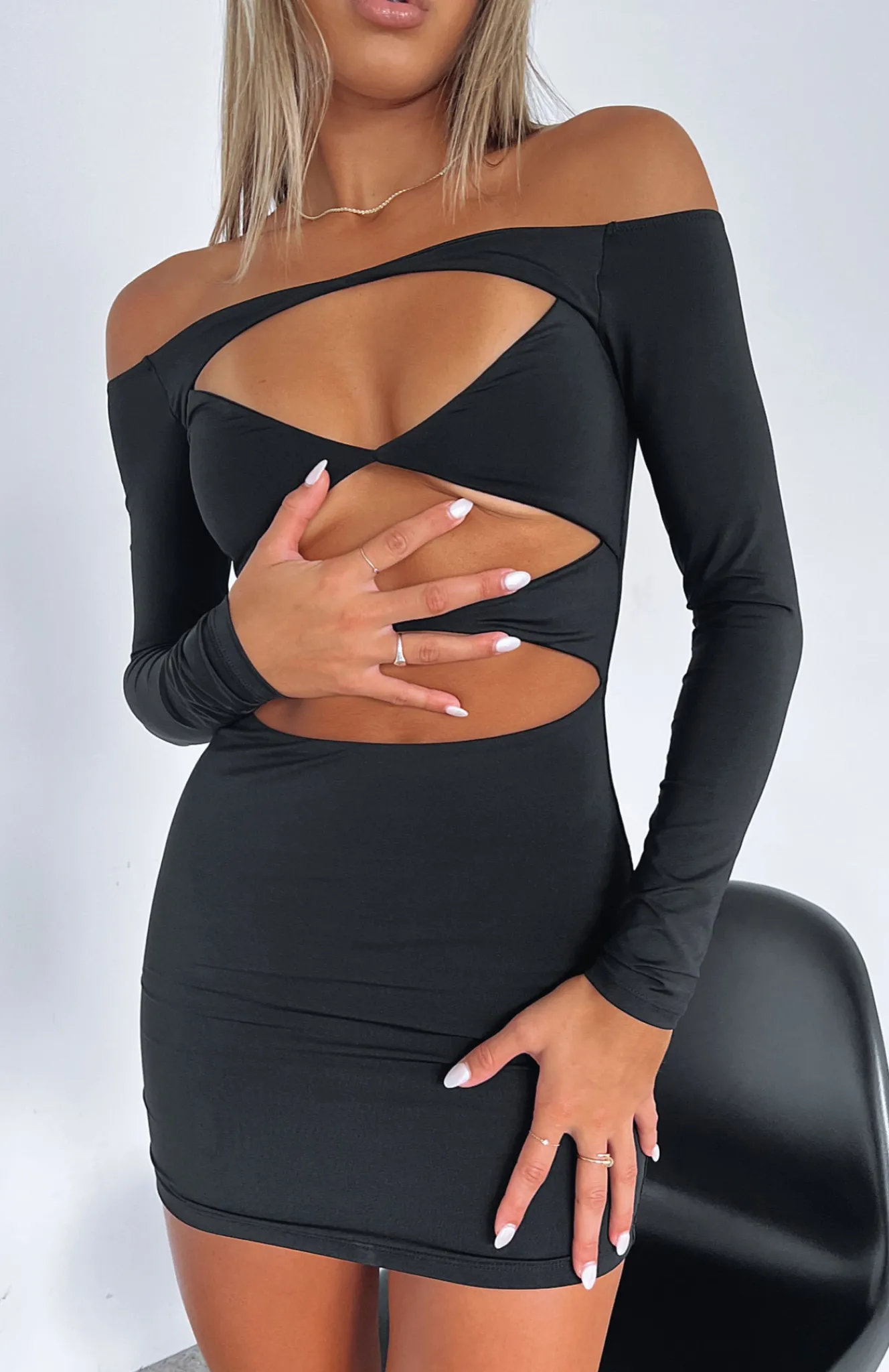 Restocked | White Fox Boutique With You Long Sleeve Mini Dress black