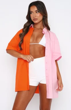 Shirts & Blouses | White Fox Boutique Worth Your Time Button Up Shirt & Pink Splice orange