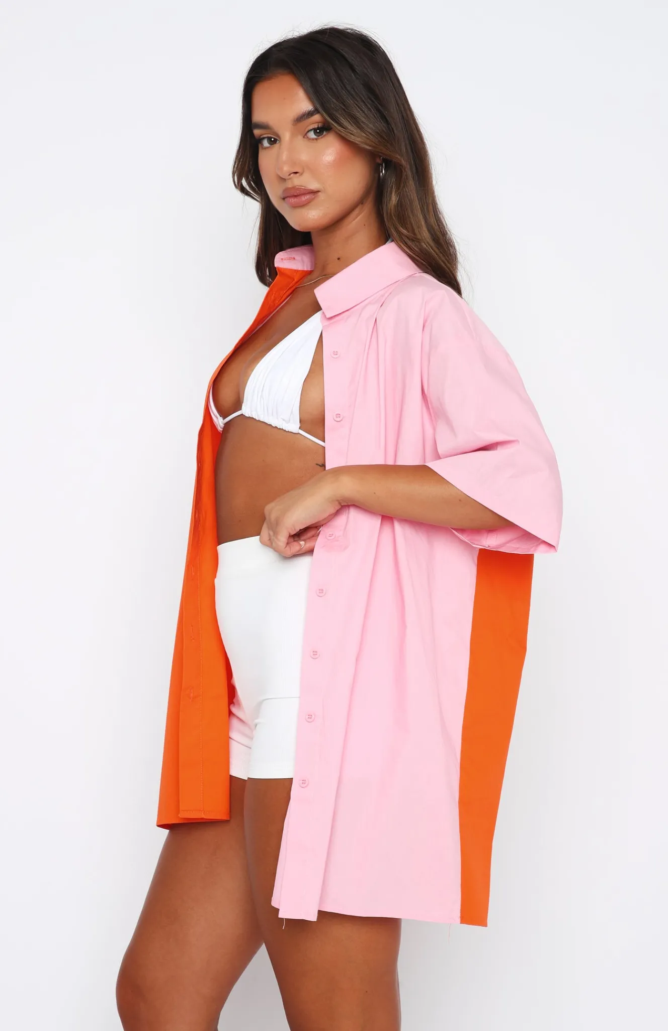 Shirts & Blouses | White Fox Boutique Worth Your Time Button Up Shirt & Pink Splice orange