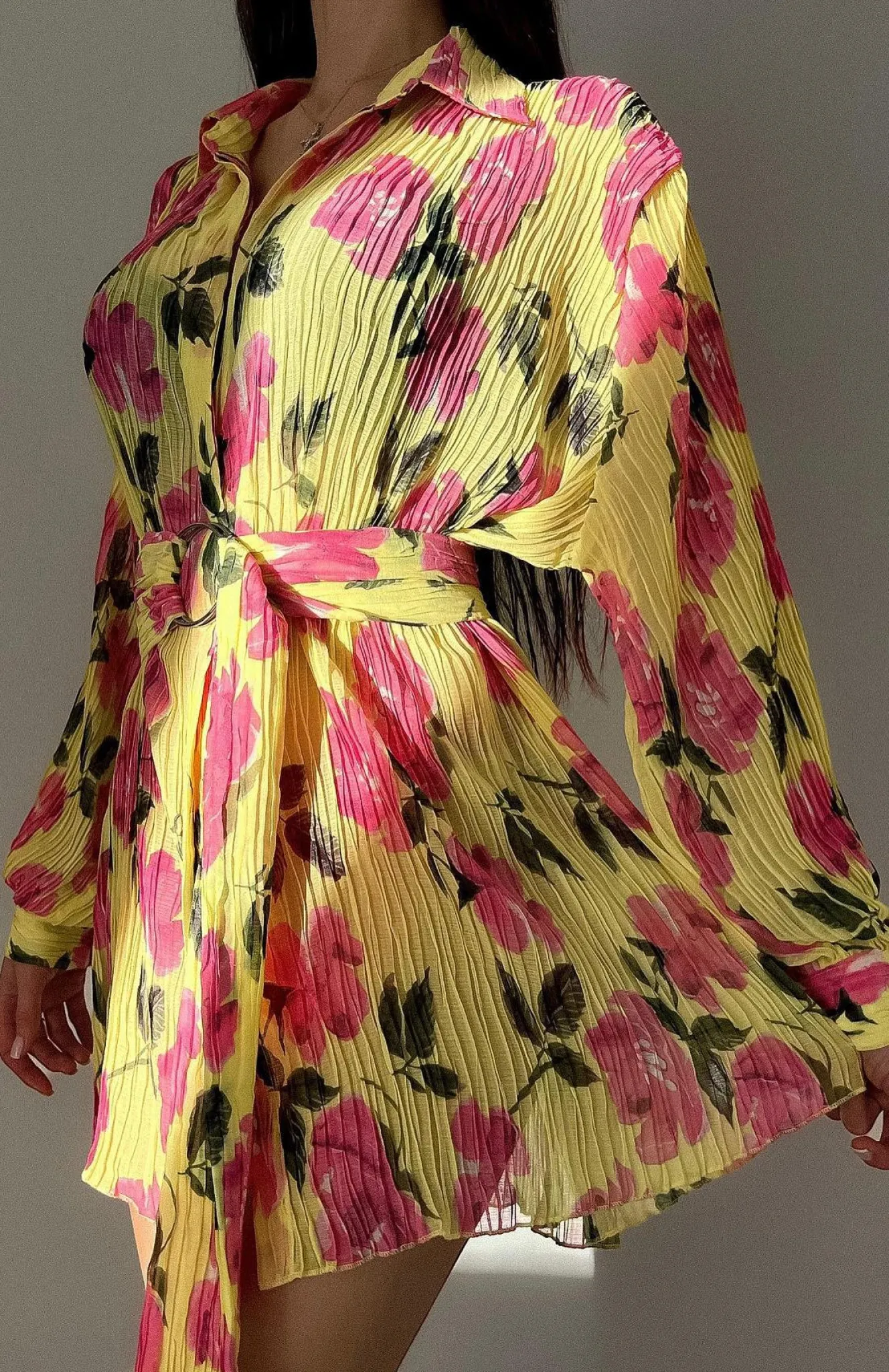 Long Sleeve Dresses | White Fox Boutique You Drive Me Crazy Long Sleeve Mini Dress Lemon Rose yellow