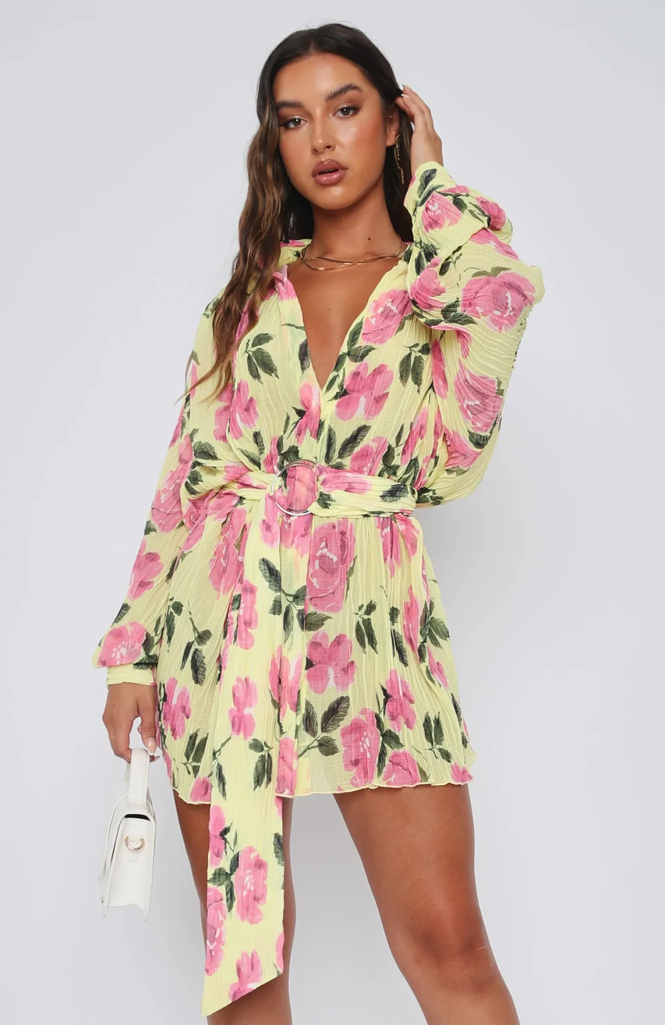 Long Sleeve Dresses | White Fox Boutique You Drive Me Crazy Long Sleeve Mini Dress Lemon Rose yellow