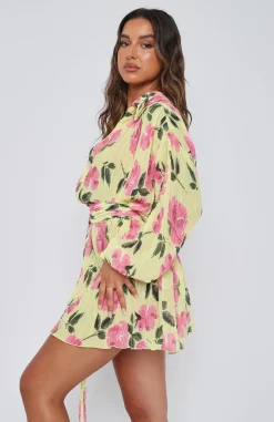 Long Sleeve Dresses | White Fox Boutique You Drive Me Crazy Long Sleeve Mini Dress Lemon Rose yellow